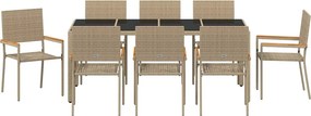 vidaXL Σέτ φαγητού για κήπο 9 pcs Μπεζ συνθετικό ρατάν