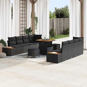 vidaXL Σετ Καναπέ Κήπου με μαξιλάρι 11 pcs Μαύρο