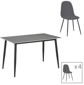Τραπεζαρία Gustas-Bella E σετ 5τμχ γκρι μαρμάρου sintered stone-μαύρο μέταλλο 140x80x75εκ 140x80x75 εκ.