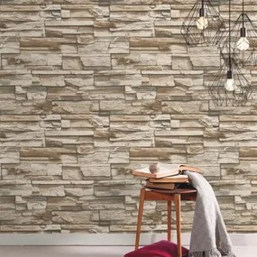 Αυτοκόλλητη Ταπετσαρία Brown Stacked Stone Peel KAL.RMK9025