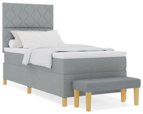 vidaXL Κρεβάτι με Ελατήριο με Στρώμα & Πάγκο Ανοιχτό Γκρι 90x200 εκ Ύφασμα