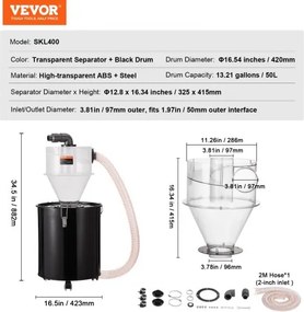 VEVOR Cyclone Dust Separator w/ Tank Vacuum Cleaner Separator 4" for 50L Tank