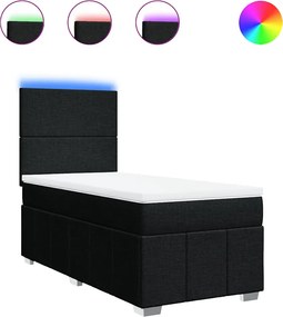 vidaXL Κρεβάτι Boxspring με Στρώμα Μαύρο 90x190 εκ.Υφασμάτινο