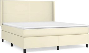 vidaXL Κρεβάτι Boxspring με Στρώμα Κρεμ 160x200εκ. από Συνθετικό Δέρμα