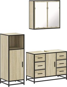 vidaXL Σετ Επίπλων Μπάνιου 3 Τεμαχίων Sonoma Δρυς Επεξεργασμένο Ξύλο