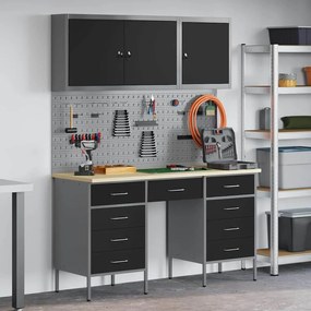 vidaXL Σετ Εργαστηρίου 8 Τεμαχίων με Πίνακα Στήριξης Μαύρο MDF και Μέταλλο