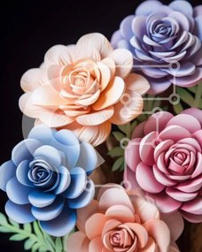 Σετ των 2 Intra Συλλεκτικό Ξύλινο Παζλ Plywood  4mm - Πολύχρωμο μπουκέτο από χάρτινα τριαντάφυλλα Σε Ξύλινο Κουτί - Διαστάσεις: 10x10 cm – 25 κομμάτια