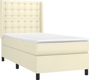 vidaXL Κρεβάτι Boxspring με Στρώμα Κρεμ 90x200 εκ. από Συνθετικό Δέρμα