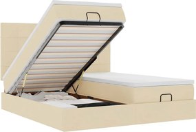 vidaXL Οθωμανικό κρεβάτι με στρώματα Κρέμα 180x200cm ύφασμα