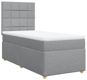 vidaXL Κρεβάτι Boxspring με Στρώμα Ανοιχτό Γκρι 90x190 εκ. Υφασμάτινο