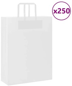 vidaXL Χάρτινες σακούλες 250 τεμάχια με χερούλια Λευκό 32x12x42 εκ.