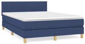 Κρεβάτι Boxspring με Στρώμα Μπλε 140x190 εκ. Υφασμάτινο - Μπλε