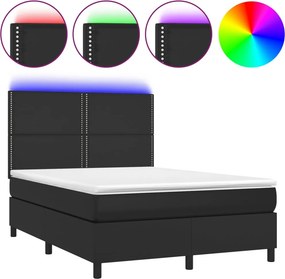 vidaXL Κρεβάτι Boxspring με Στρώμα &amp; LED Μαύρο 140x190 εκ. Συνθ. Δέρμα