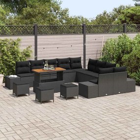 vidaXL Σετ Καναπέ Κήπου με μαξιλάρι 14 pcs Μαύρο Πολυ ράταν