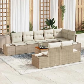 vidaXL Σετ Καναπέ Κήπου με μαξιλάρι 9 pcs Μπεζ Πολυ ράταν