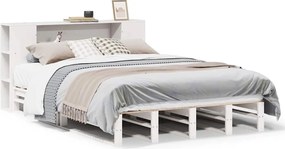 vidaXL Κρεβάτι Βιβλιοθήκη Χωρίς Στρώμα Λευκό 150x200 εκ Μασίφ Πεύκο