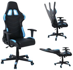 BF9150 Gaming Πολυθρόνα Γραφείου, Ανάκλιση Πλάτης έως 90°, Pu Μαύρο - Μπλε 67x69x124/134cm ΕΟ541,2