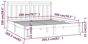 Πλαίσιο Κρεβατιού Μαύρο 200 x 200 εκ. από Μασίφ Ξύλο - Μαύρο