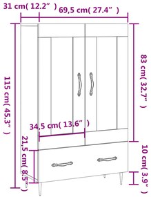 Ντουλάπα Γκρι Sonoma 69,5 x 31 x 115 εκ. από Επεξεργασμένο Ξύλο - Γκρι