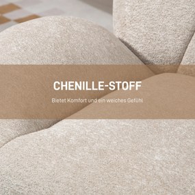 Sessel Wohnzimmer Drehbar Loungesessel mit Breiter Sitzfläche, Integrierter Armlehne, Chenille-Optik, Cremeweiß