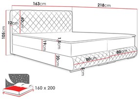 Κρεβάτι continental Carlsbad 116, Διπλό, Continental, Γκρι, 160x200, Ταπισερί, Τάβλες για Κρεβάτι, 163x218x105cm, 136 kg, Στρώμα: Ναι | Epipla1.gr