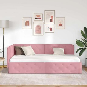 vidaXL Κρεβάτι Γωνίας Ροζ 90 x 190 cm Βελούδο