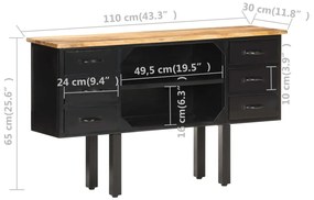 vidaXL Μπουφές 110x30x65 εκ. Μασίφ Ακατέργαστο Ξύλο Μάνγκο και Ατσάλι