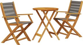 vidaXL Σετ Επίπλων Bistro 3 τεμ.Γκρι Πολυπροπυλένιο/Μασίφ Ξύλο