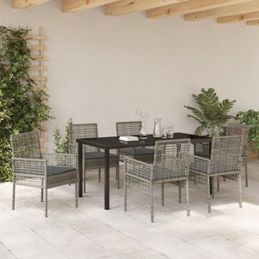 vidaXL Σετ Τραπεζαρίας Κήπου 7 Τεμαχίων με Μαξιλάρια Γκρι Πολυ-ρατάν