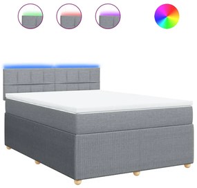 Κρεβάτι Boxspring με Στρώμα Ανοιχτό Γκρι 140x190 εκ. Υφασμάτινο - Γκρι