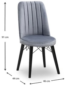 Καρέκλα τραπεζαρίας Alegra Megapap από βελούδο χρώμα γκρι - μαύρο πόδι 46x44x91εκ.