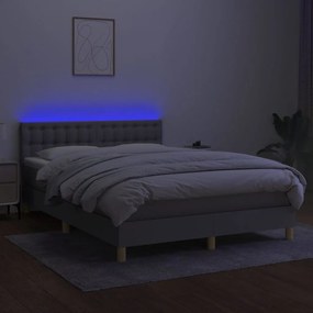 vidaXL Κρεβάτι Boxspring με Στρώμα & LED Αν.Γκρι 140x190εκ. Υφασμάτινο