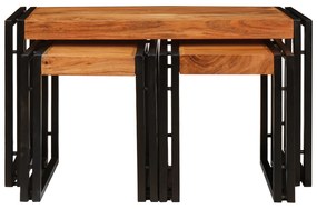 vidaXL Τραπέζια άκρης 3 pcs Καφέ και Μαύρο Μασίφ ξύλο ακακίας