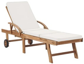 vidaXL Ξαπλώστρες Κρεμ από Μασίφ Ξύλο Teak με 2 τεμ. Μαξιλάρια