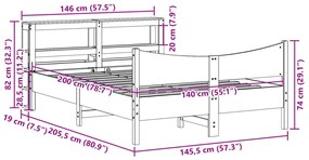 Πλαίσιο Κρεβατιού με Κεφαλάρι 140x200 εκ. από Μασίφ Ξύλο Πεύκου - Καφέ