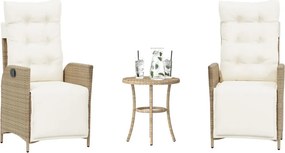 vidaXL Σετ Επίπλων Bistro 3 τεμ. Μπεζ Συνθετικό Ρατάν με Μαξιλάρια