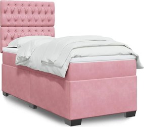 vidaXL Κρεβάτι Boxspring με Στρώμα Ροζ 80 x 200 εκ. Βελούδινο