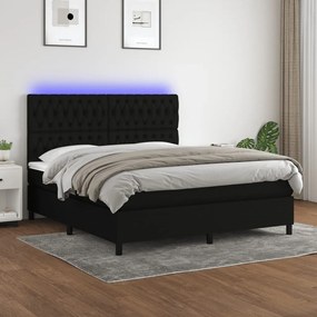 3135127 vidaXL Κρεβάτι Boxspring με Στρώμα &amp; LED Μαύρο 160x200 εκ. Υφασμάτινο Μαύρο, 1 Τεμάχιο