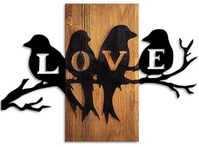 Διακοσμητικό Τοίχου Love Birds 899SKL2616 57x75cm Walnut-Black Wallity Μέταλλο,Ξύλο