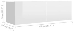 Έπιπλο Τηλεόρασης Γυαλιστερό Λευκό 100x30x30 εκ. από Επεξ. Ξύλο - Λευκό