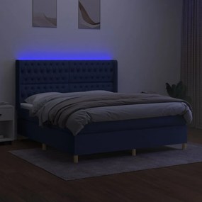 vidaXL Κρεβάτι Boxspring με Στρώμα & LED Μπλε 180x200 εκ. Υφασμάτινο