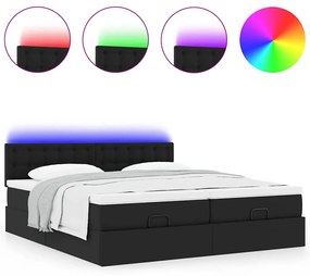 vidaXL Οθωμανικό κρεβάτι με στρώματα & LEDs Μαύρο Faux Leather