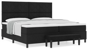 vidaXL Box Spring Bed με Στρώμα & Πάγκο Μαύρο 200x200 εκ. Ύφασμα