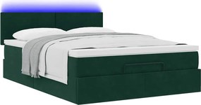 VidaXL Οθωμανικό κρεβάτι με στρώμα & LEDs Σκούρο πράσινο Βελούδο