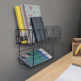 Επιτοίχιο Μεταλλικό Ράφι με Γάντζους 30x12.5x24cm Άσπρο ή Μαύρο