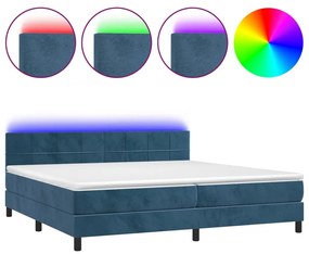 vidaXL Κρεβάτι Boxspring με Στρώμα & LED Σκ. Μπλε 200x200εκ. Βελούδινο