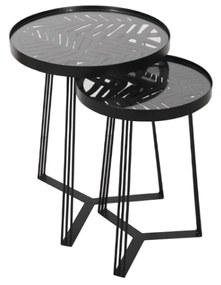 JUNGLE SIDE TABLE SET ΜΑΥΡΟ ΜΕ PATTERN ΜΑΥΡΟ D40-32xH50-45cm - 04-0664