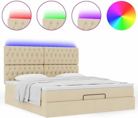 vidaXL Οθωμανικό κρεβάτι με στρώμα &amp; LEDs Cream 180x200cm ύφασμα