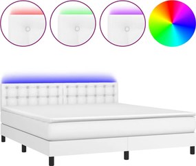 vidaXL Κρεβάτι Boxspring με Στρώμα &amp; LED Λευκό 160x200 εκ. Συνθ. Δέρμα
