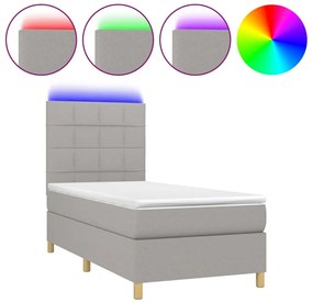 vidaXL Κρεβάτι Boxspring με Στρώμα &amp; LED Αν.Γκρι 90x190 εκ. Υφασμάτινο